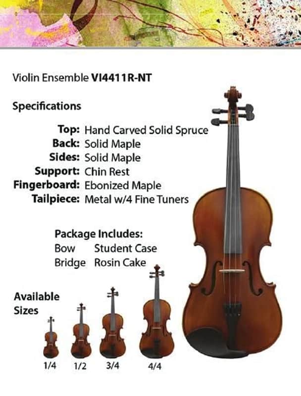 3/4 Size Violin Ensemble With Case, Bow, Rosin VI3411R-NT Matte Finish image 1