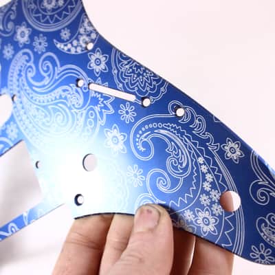 Brushed Blue Paisley Anodized Aluminum pickguard fits Ibanez (tm) RG550 Jem RG  HSH image 5