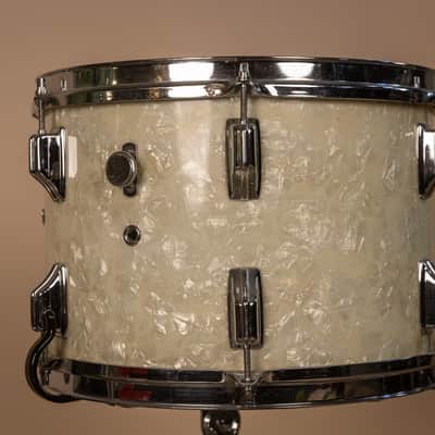 Vintage Rogers White Marine Pearl Drum Set 14x24 9x13 16x16 and 16x18 image 17