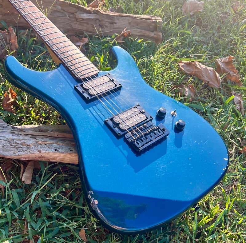Vintage 1985 Kramer Striker 200ST Guitar with ESP Flicker Tremolo in Midnight Blue image 1
