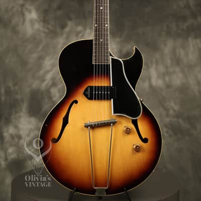 1956 Gibson ES-225 T Sunburst with original Brown hardshell case image 2