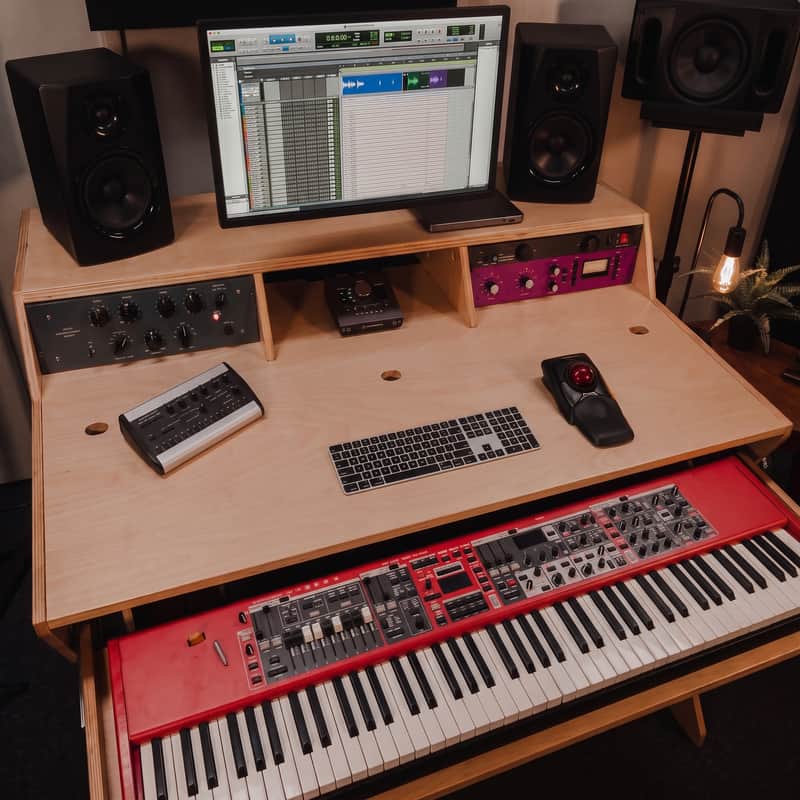 Baltic Birch Studio Desk | 9U Rack and 88-Key Keyboard Tray | Music Production Furniture image 1