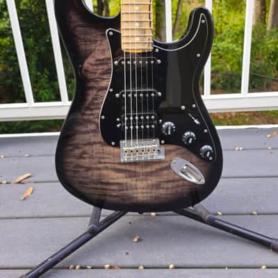 Fender American QMT Stratocaster with Pale Moon Ebony Fretboard 2020 - Transparent Black image 1