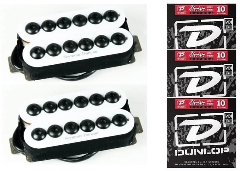 Seymour Duncan Invader 6 String Humbucker Set In White SH-8b & SH-8n ( 3 SETS OF DUNLOP STRINGS ) image 1