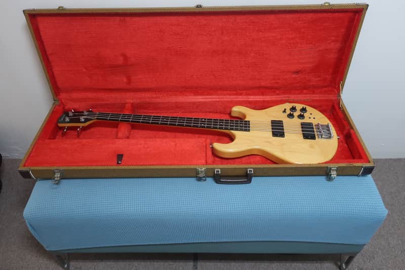 Vintage 1980s USA Carvin LB-50 Stereo 4 String Natural Guitar With Rare Charvel Tweed Case Very Clean image 1
