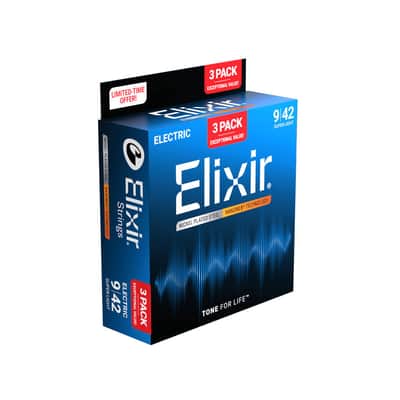 Elixir Electric Guitar Strings Nickel Plated Steel w/ NANOWEB Coating - Super Light 009-042 - 3 Pack image 3