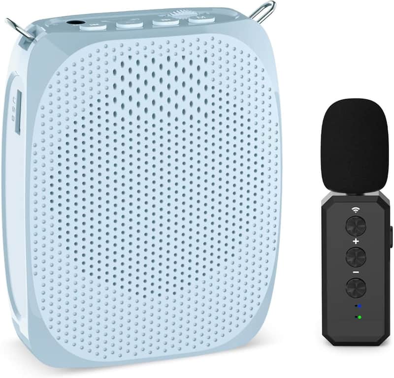 Voice Amplifier Wireless Lavalier Microphone, Teacher Microphone with Speakers, Wireless Lapel Amplifier, Mini Voice Amplifier for Teachers, Speech, Meeting, Yoga, Streaming image 1