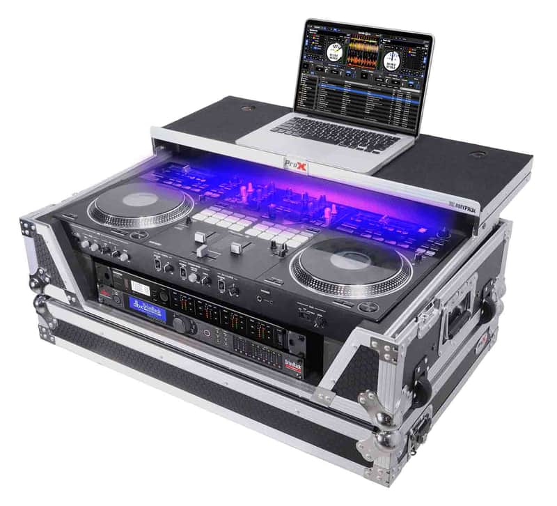 PROX XS-REV71K2U WLT LED ATA Style Flight Case for Pioneer DDJ-REV7 DJ Controller with 2U Rack Space Laptop Shelf Wheels LED image 1