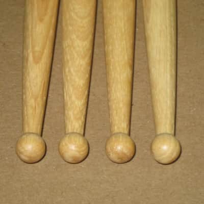 TWO new pairs (no packaging) near A+ Musician's Gear Hickory Drumsticks similar in size & head to Promark Finesse 718: small round tip, Length: 16 1/4" / 412.8mm, Diameter: .551" / 14mm, satin finish (plain, meaning NO graphics / NO paper sleeve) image 2