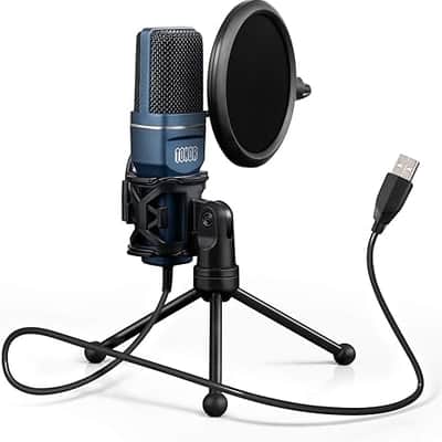 USB Microphone, Computer Cardioid Condenser PC Gaming Mic with Tripod Stand & Pop Filter for Streaming, Podcasting, Vocal Recording, Compatible with Laptop Desktop Windows Computer image 1