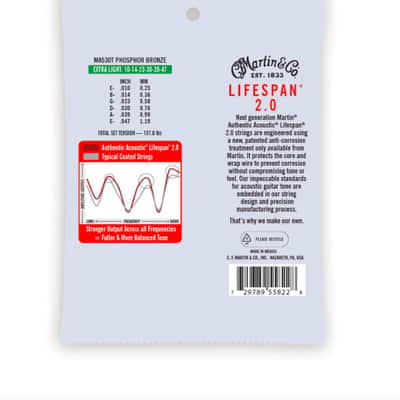 Martin MA530T Authentic Acoustic Lifespan 2.0 Guitar Strings Phosphor Bronze Extra Light 10-47 image 2
