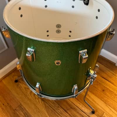 VG Vintage Ludwig No. 952 Classic 16x18" Floor Tom with Keystone Badge Mid 60’s Green Sparkle image 11