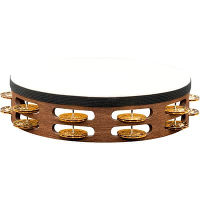 MEINL Vintage Goat-Skin Wood Tambourine Two Rows Brass Jingles Walnut Brown 10 in. image 5