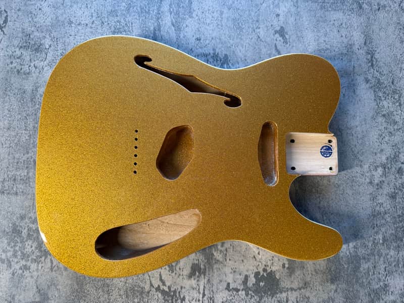 BMC Guitar Body Thinline Style F Hole Semi Hollow Tele® Telecaster® Standard Route Double Bound Gold Sparkle image 1
