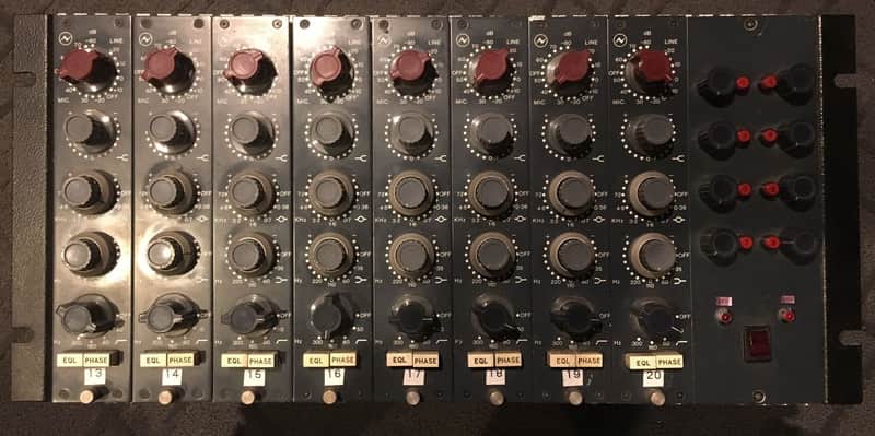 Vintage Neve 1073 8-Channel Mic Preamp EQ Racked with output trim and phantom image 1