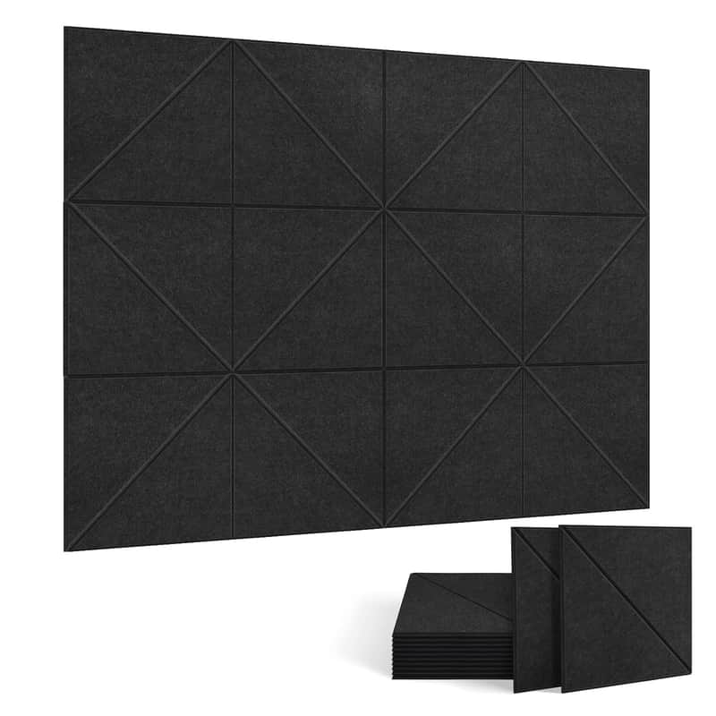 12 Pack Acoustic Panels, 12 X 12 Inches Diagonal Slot Sound Proof Panels, Acoustic Treatment Panels For Home Studio. (Black) image 1