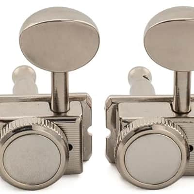 Left-Handed 6-in-line 14:1 Ratio Semi Closed Locking Machine Heads Tuners with Oval Button for Electric Guitar, Nickel image 1