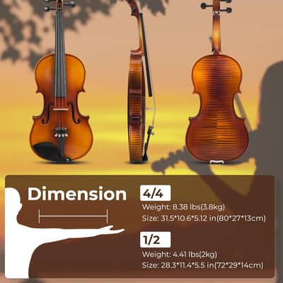 Violin 4/4 Full Size Set, Fiddle Solid Wood for Professional Intermediate Beginners Adults Kid Teens Student Acoustic Violins Kit with Ebony Fittings, Hard Case, 2Pcs Violin Bow by Vangoa image 6