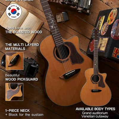 Gopherwood K330RCE GA Body Acoustic Guitar Solid Roasted Spruce EQ Pickup image 2