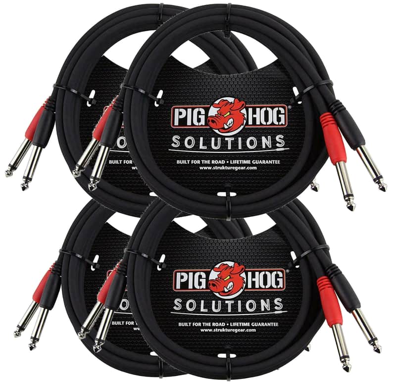 4 Pack Pig Hog 10Ft Solutions Dual Cable 1/4" Mono Male PD-21410 Lifetime Warranty image 1