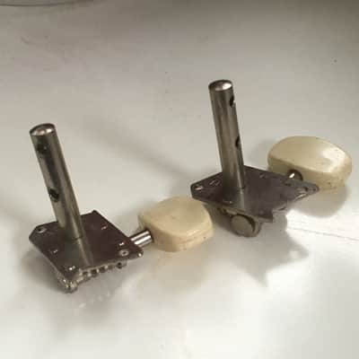 2 Vintage Acoustic Electric Guitar Tuners “JAPAN” Chrome Cream Buttons Rare MIJ image 2