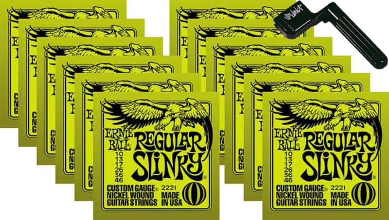 12 Sets of Ernie Ball 2221 Nickel Regular Slinky Electric Strings (10-46) w/ Free String Winder image 1