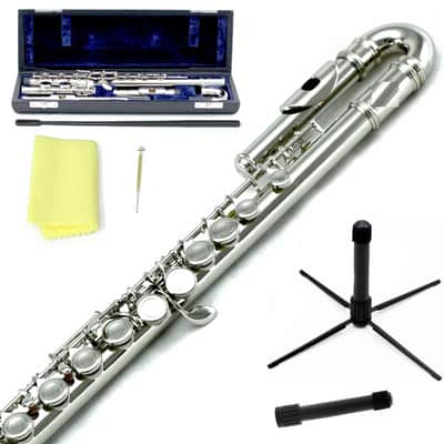 Nickel Plated Cureved C Flute w Case, Stand, Cleaning Rod, Cloth and More image 1