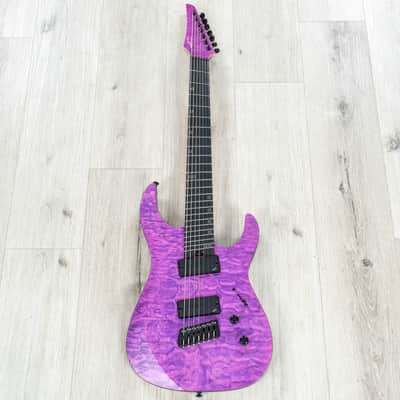 Legator N7FSS Ninja 7 Super Shred Multi-Scale 7-String Guitar, Purple Magenta Quilt image 3