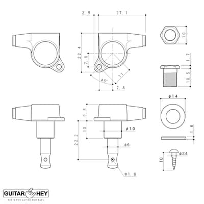 NEW Gotoh SG381-P9 Tuning Keys 6 in line BLUE Buttons 16:1 Ratio - COSMO BLACK image 3