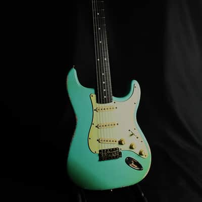 Riccardi Relics USA Strat, Fralin Blues Special pickups, MJT Seafoam Green Alder body, Nitro Roasted Maple neck with painted headstock, Hardcase image 7