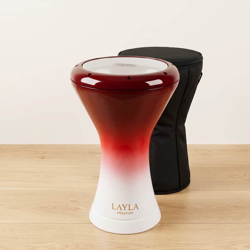 LAYLA 9" Premium Sombaty Darbuka (Doumbek) Red/White Fade Gloss with Bag image 1