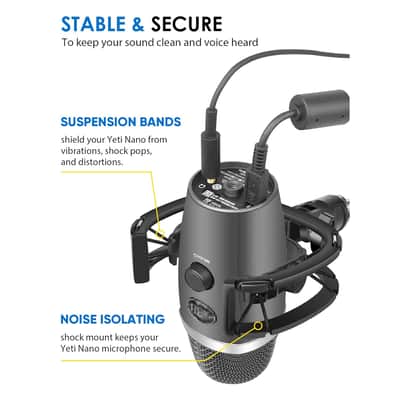 Yeti Nano Shock Mount With Pop Filter, [Custom Built For Yeti Nano Mic] Anti-Vibration Suspension Shock Mount Holder Clip Compatible With Blue Yeti Nano Microphones image 3