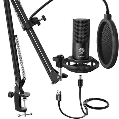 Studio Condenser USB Microphone Computer PC Microphone Kit with Adjustable Boom Arm Stand Shock Mount for Instruments Voice Overs Recording Podcasting YouTube Vocal Gaming Streaming-T669 image 1