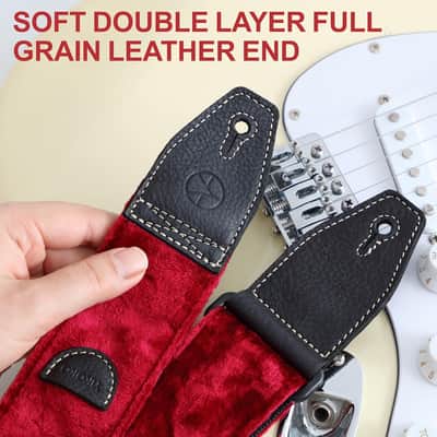 Guitar Strap 2 inch Velvet Guitar Straps with Full Grain Leather End, for Bass Electric and Acoustic Guitars, Free Strap Button, 2 Strap Locks and 4 Guitar Picks image 2
