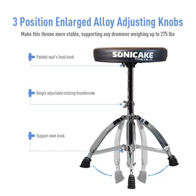SONICAKE Drum Throne Adjustable Drum Stool Foldable with Anti-Slip Padded Seat Black image 5
