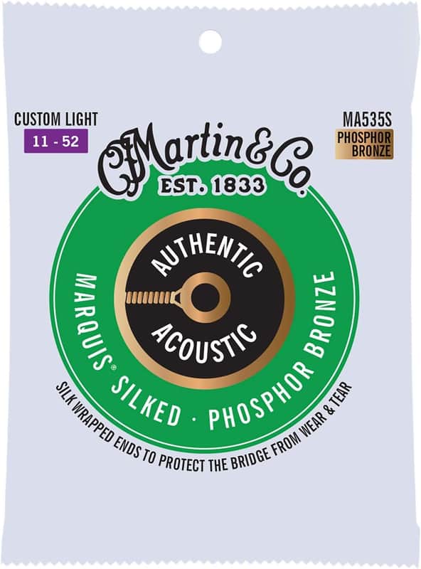 Martin Authentic Acoustic® Marquis® Silked Guitar Strings – Phosphor Bronze, Custom Light Gauge | Warm, Balanced Tone with Bridge Protection | Silk-Wrapped Ball Ends image 1