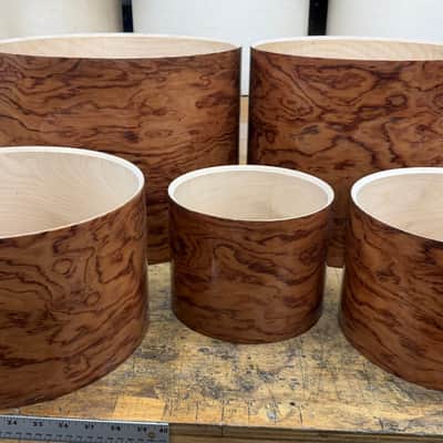 BUBINGA exotic wood and Maple 5 pcs shell set - 5 ply core shells - Clear gloss polished BEST OFFERS ACCEPTED! image 2