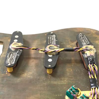 Schecter complete F500t Stratocaster monstertone single coil pickup assembly with brass pickguard image 12