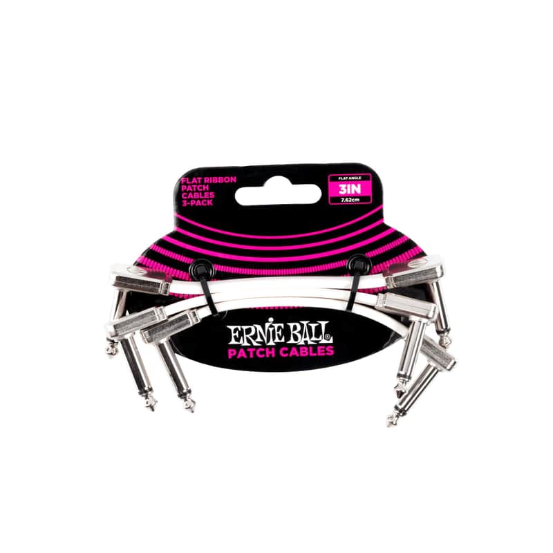 Ernie Ball 3" Flat Ribbon Patch Cable 3-Pack White image 1