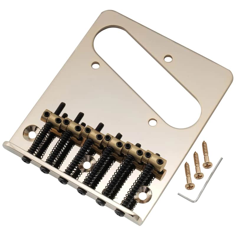 Brio Pro Modern Tele Bridge — 54 mm (2-1/8") • 6 Brass Barrel Saddles • Dual-Load GOLD image 1