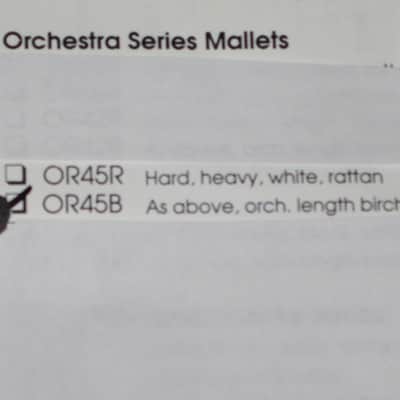 ONE pair new old stock (with packaging) Malletech OR45B Orchestra Series Mallets (Bells, Xylophone, Glock and multi-percussion) 1 and 1/8" Hard Heavy White Ball Heads, Orchestra Length Birch Handles (from around 2019) Made in USA image 3