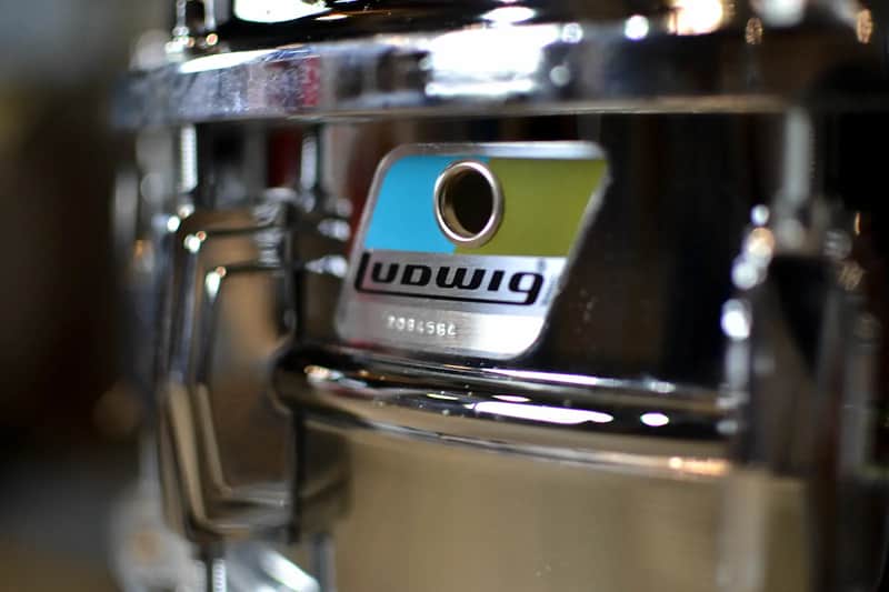 Ludwig No. 400 Supraphonic 5x14" Aluminum Snare Drum with Rounded Blue/Olive Badge 1979 - 1984 image 4