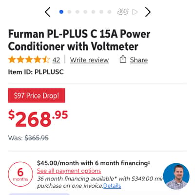 Furman PL-PLUS C Power Conditioner with Voltmeter 2010s - Black image 5