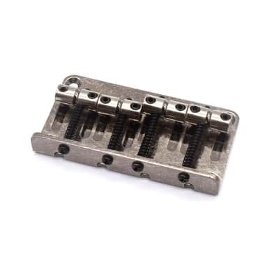 KD By AxLabs Vintage Style Bass Bridge - 4-Screw, 4-String, String-Through-Top - Antique Silver image 1