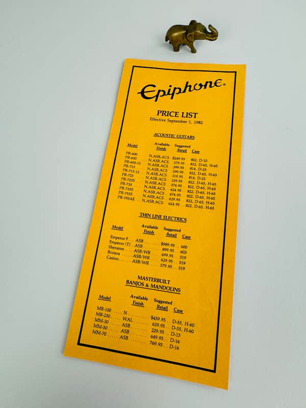 Epiphone Price List – Original Dealer Issue 1982 image 1