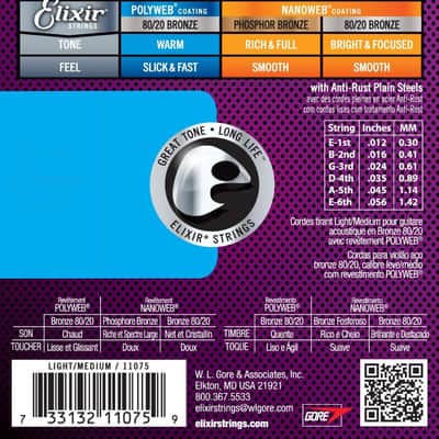 Elixir 80/20 Bronze Acoustic Guitar Strings POLYWEB Coating Light Medium 012-056 Bild 2