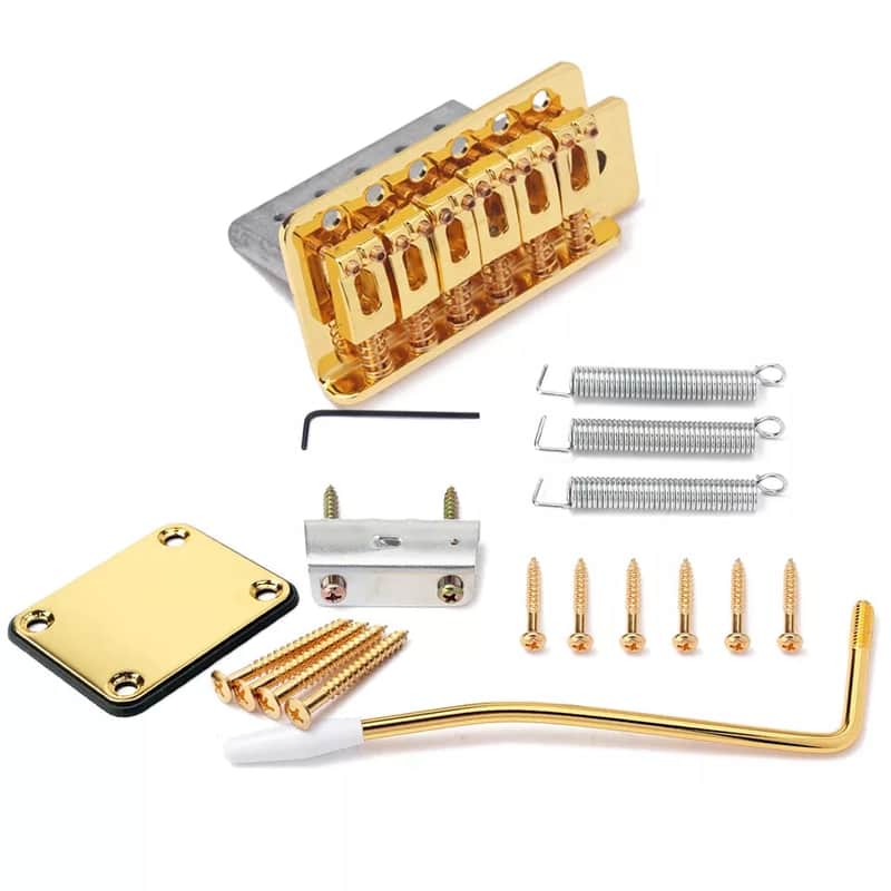 Gold Electric Guitar Tremolo Bridge System with Neck Plate – Fits Strat ST USA, 10.5mm String Spacing image 1