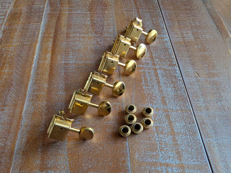Fender Tuning Pegs & Bushings For Telecaster Stratocaster Vintage Style Gold PW Stamped image 1