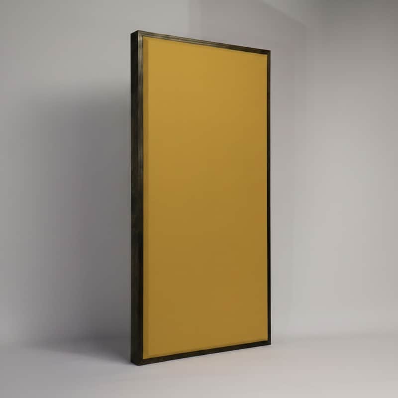 Custom Framed Acoustic Wall Panel | Gold Fabric & Walnut Wood Frame | Furniture-Quality Sound Absorbing Panel | Recording Studio, Home Studio, Mixing Room, Podcast Studio, Home Theater, Listening Room, Office & Vocal Booth | Made in USA image 1