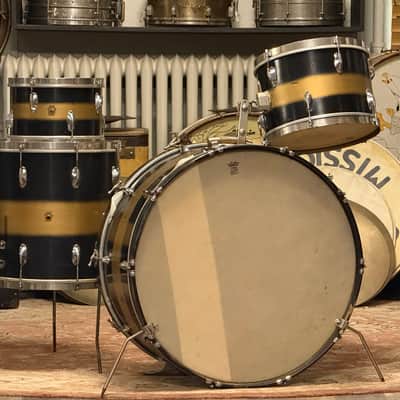 1940's WFL Black & Gold Duco 14x26 16x16 9x13  Drum Kit Zephyr Lug image 3